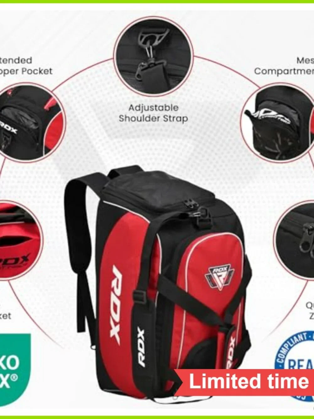 50L Gym Bag Backpack Duffle with Shoe Compartment Water Resistant Cordura Travel